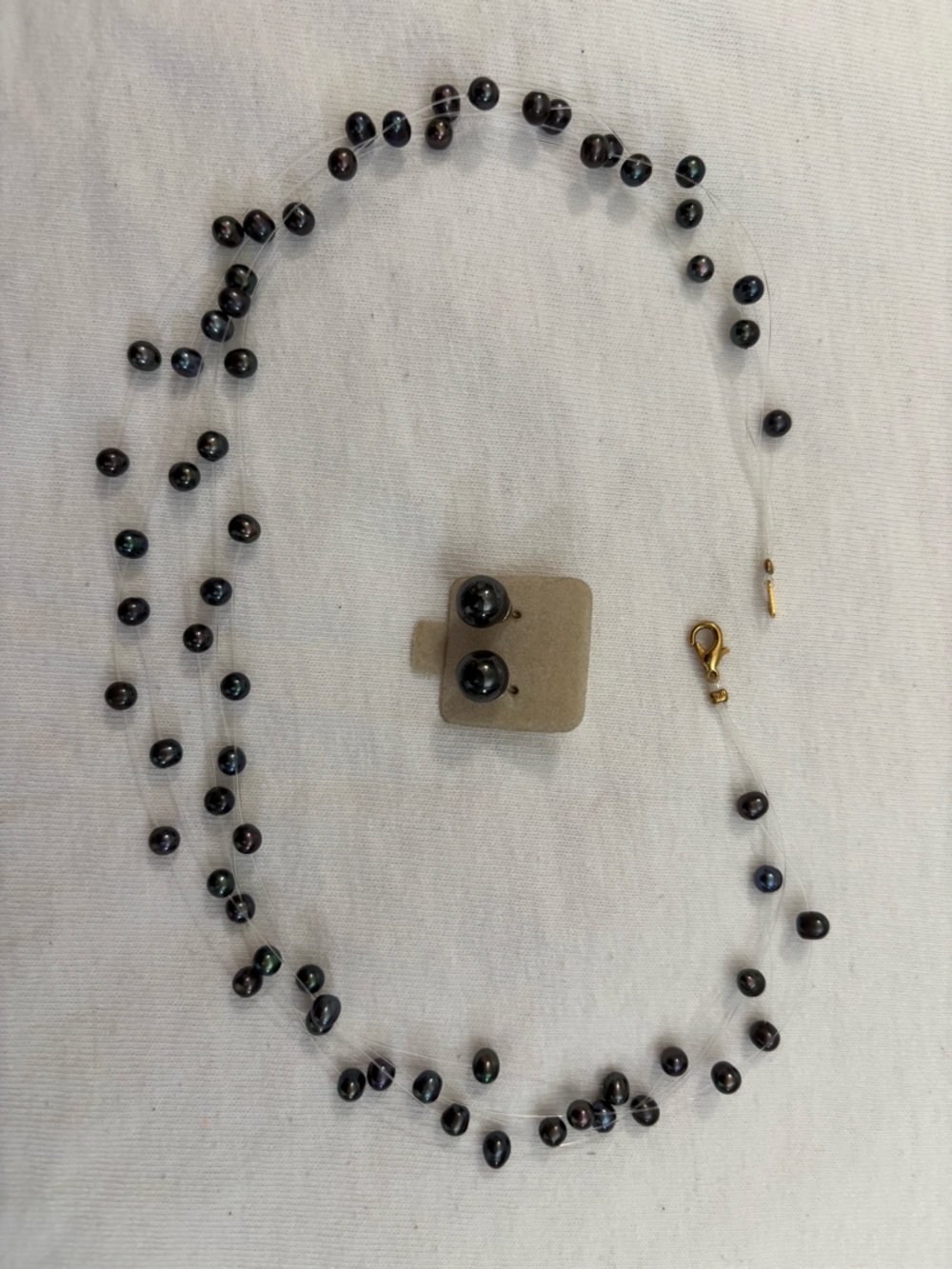 Black Pearl Bead Necklace and studs Earrings - Women Jewelry